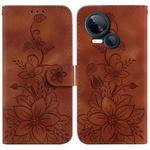 For Tecno Spark 10 5G Lily Embossed Leather Phone Case(Brown)