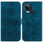 For Tecno Spark 10 5G Lily Embossed Leather Phone Case(Dark Blue)