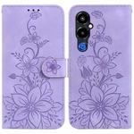 For Tecno Pova 4 Pro Lily Embossed Leather Phone Case(Purple)
