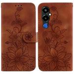 For Tecno Pova 4 Pro Lily Embossed Leather Phone Case(Brown)