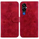 For Tecno Pova 4 Pro Lily Embossed Leather Phone Case(Red)