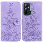 For Tecno Pop 6 Go Lily Embossed Leather Phone Case(Purple)