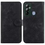 For Tecno Pop 6 Go Lily Embossed Leather Phone Case(Black)