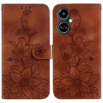 For Tecno Camon 19 Lily Embossed Leather Phone Case(Brown)