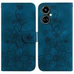 For Tecno Camon 19 Lily Embossed Leather Phone Case(Dark Blue)