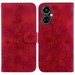 For Tecno Camon 19 Lily Embossed Leather Phone Case(Red)