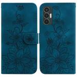 For Tecno Pova 3 / LE7 Lily Embossed Leather Phone Case(Dark Blue)