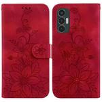 For Tecno Pova 3 / LE7 Lily Embossed Leather Phone Case(Red)