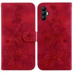 For Tecno Spark 8 Pro Lily Embossed Leather Phone Case(Red)