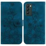 For Tecno Camon 18 / 18 P Lily Embossed Leather Phone Case(Dark Blue)