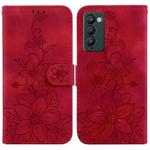 For Tecno Camon 18 / 18 P Lily Embossed Leather Phone Case(Red)