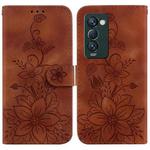 For Tecno Camon 18 Premier Lily Embossed Leather Phone Case(Brown)