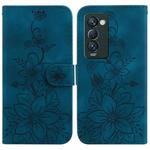 For Tecno Camon 18 Premier Lily Embossed Leather Phone Case(Dark Blue)