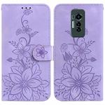 For Tecno Phantom X Lily Embossed Leather Phone Case(Purple)