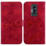 For Tecno Phantom X Lily Embossed Leather Phone Case(Red)