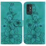 For Tecno Pova 2 Lily Embossed Leather Phone Case(Green)