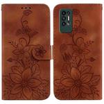 For Tecno Pova 2 Lily Embossed Leather Phone Case(Brown)