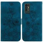 For Tecno Pova 2 Lily Embossed Leather Phone Case(Dark Blue)