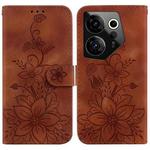 For Tecno Camon 20 Premier 5G Lily Embossed Leather Phone Case(Brown)