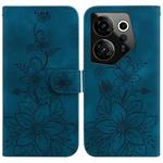 For Tecno Camon 20 Premier 5G Lily Embossed Leather Phone Case(Dark Blue)