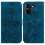 For Tecno Pova 5 Pro Lily Embossed Leather Phone Case(Dark Blue)