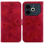 For Tecno Pova 6 Neo Lily Embossed Leather Phone Case(Red)