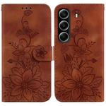 For Tecno Camon 40 Lily Embossed Leather Phone Case(Brown)