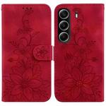 For Tecno Camon 40 Lily Embossed Leather Phone Case(Red)