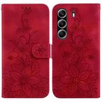 For Tecno Camon 40 Pro 4G Lily Embossed Leather Phone Case(Red)