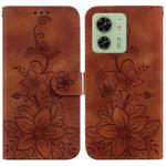 For Motorola Edge 40 Lily Embossed Leather Phone Case(Brown)