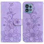 For Motorola Edge 40 Pro Lily Embossed Leather Phone Case(Purple)