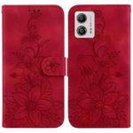 For Motorola Moto G13 / G23 / G53 Lily Embossed Leather Phone Case(Red)