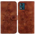For Motorola Moto E13 Lily Embossed Leather Phone Case(Brown)