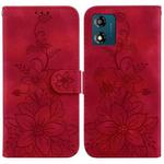 For Motorola Moto E13 Lily Embossed Leather Phone Case(Red)