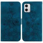 For Motorola Moto G73 Lily Embossed Leather Phone Case(Dark Blue)
