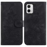 For Motorola Moto G73 Lily Embossed Leather Phone Case(Black)
