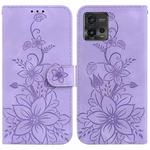 For Motorola Moto G72 Lily Embossed Leather Phone Case(Purple)