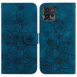 For Motorola Moto G72 Lily Embossed Leather Phone Case(Dark Blue)