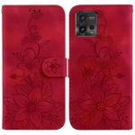 For Motorola Moto G72 Lily Embossed Leather Phone Case(Red)