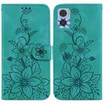 For Motorola Moto E22 / E22i Lily Embossed Leather Phone Case(Green)