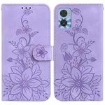 For Motorola Moto E22 / E22i Lily Embossed Leather Phone Case(Purple)