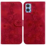 For Motorola Moto E22 / E22i Lily Embossed Leather Phone Case(Red)