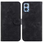 For Motorola Moto E22 / E22i Lily Embossed Leather Phone Case(Black)