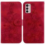 For Motorola Moto G42 Lily Embossed Leather Phone Case(Red)