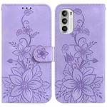 For Motorola Moto G62 5G Lily Embossed Leather Phone Case(Purple)