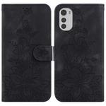 For Motorola Moto E32 Lily Embossed Leather Phone Case(Black)