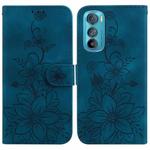 For Motorola Edge 30 Lily Embossed Leather Phone Case(Dark Blue)