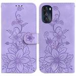 For Motorola Moto G 2022 Lily Embossed Leather Phone Case(Purple)