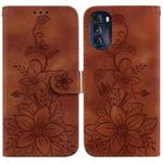 For Motorola Moto G 2022 Lily Embossed Leather Phone Case(Brown)