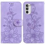 For Motorola Moto G52 Lily Embossed Leather Phone Case(Purple)